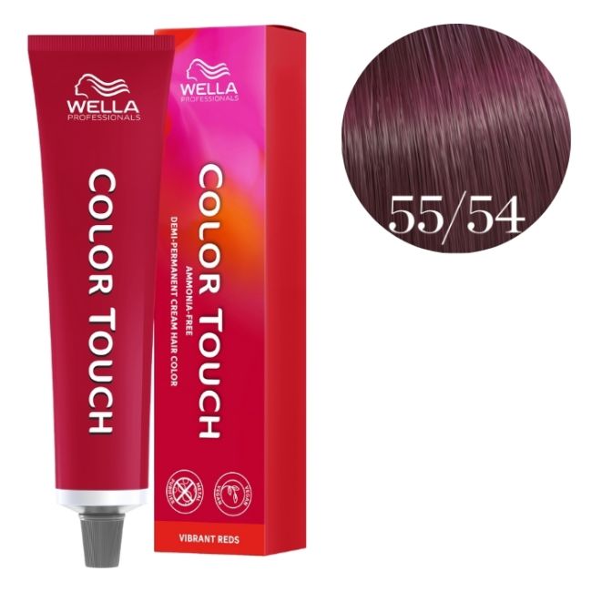 Coloración Color Touch Vibrant Reds Castaño Claro Caoba Cobre Intenso 55/54 de Wella 60ml.