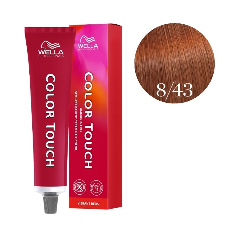 Coloración Color Touch Vibrant Reds Rubio Claro Cobrizo Dorado 8/43 Wella 60ml