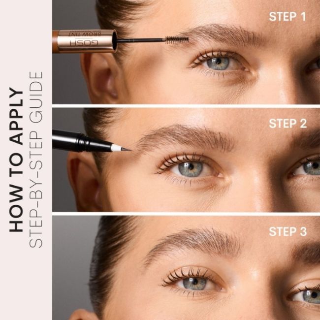 Delineador de caneta + Gel de Tintura de Sobrancelhas Semi Permanente Brow Tint 001 Castanho Claro Gosh 2,9g