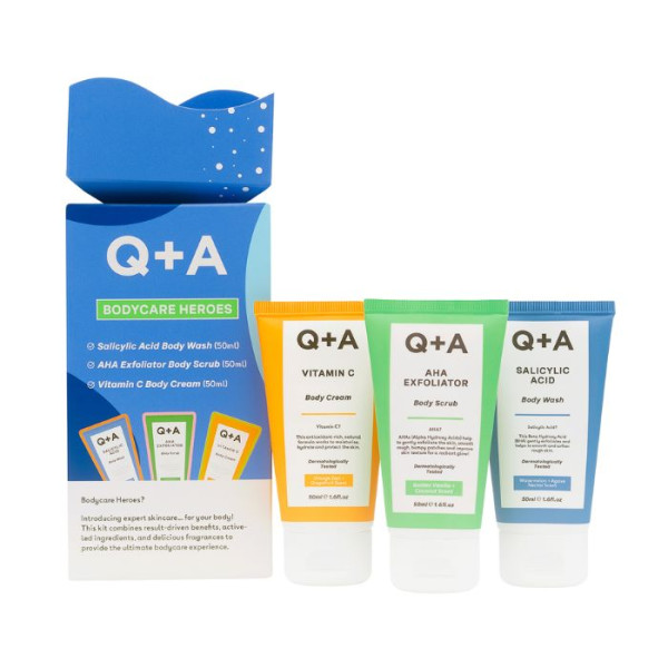 Conjunto de 3 produtos Bodycare Heroes Q+A Conjunto de 3 produtos Bodycare Heroes Q+A
