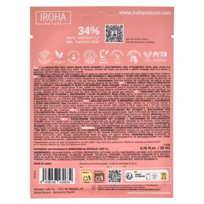 Masque visage tissu illuminateur IROHA