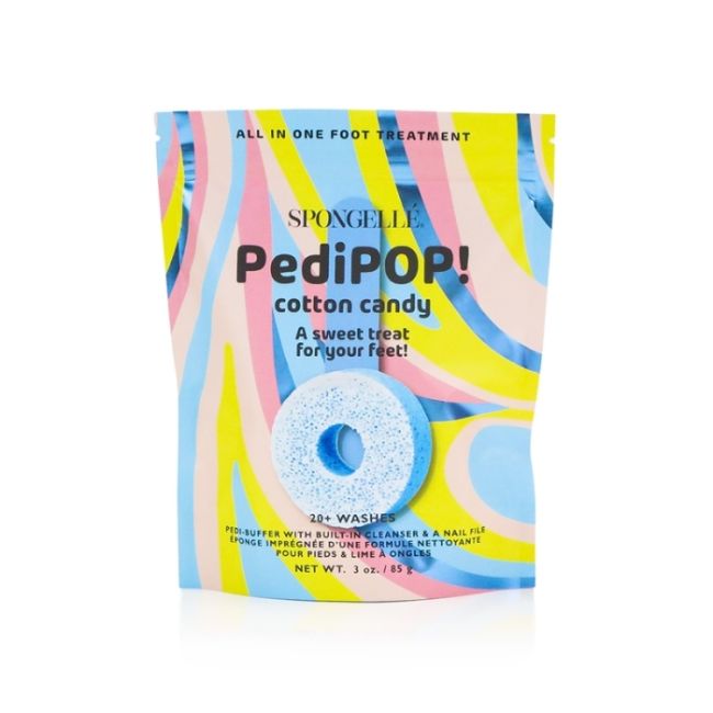 Esponja infundida & lima de unhas de pedicure Pedi Pop Buffer algodão doce (20+ utilizações) Spongellé 85g