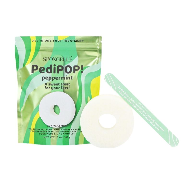 Esponja infundida e lima de unhas de pedicure Pedi Pop Buffer menta-pimenta (20+ utilizações) Spongellé 85g