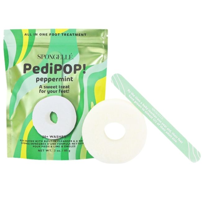 Esponja infundida e lima de unhas de pedicure Pedi Pop Buffer menta-pimenta (20+ utilizações) Spongellé 85g
