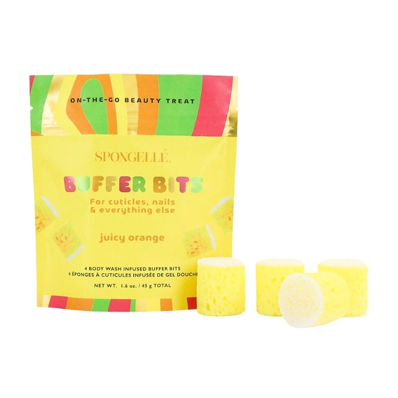 4 mini doordrenkte sponsjes voor nagelriemen & nagels Buffer Bits oranje juicy (x4) Spongellé 45g