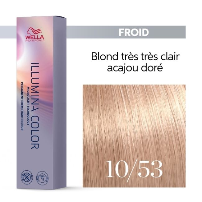 Illumina Kleur 10/53 Zeer zeer lichte goudbruin Blond Wella 60ML