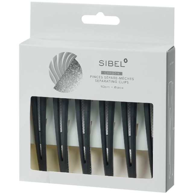 Pinces sépare-mèches Carbon-Alu noires M 10cm Sibel 6pcs