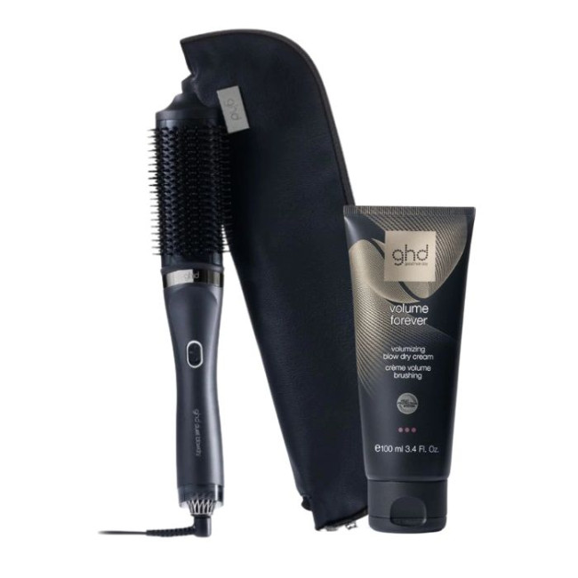 Duo spazzola lisciante 2-in-1 Duet Blowdry nera con crema volume brushing ghd 100ml