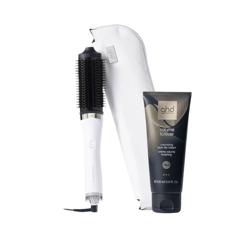 Duo escova alisadora 2-em-1 Duet Blowdry branco com creme de volume para brushing ghd 100ml