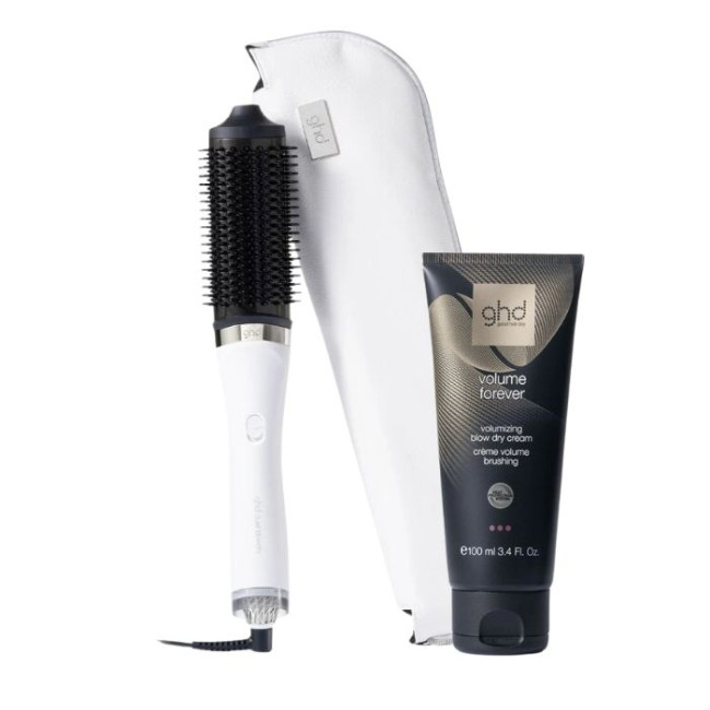 Duo escova alisadora 2-em-1 Duet Blowdry branco com creme de volume para brushing ghd 100ml