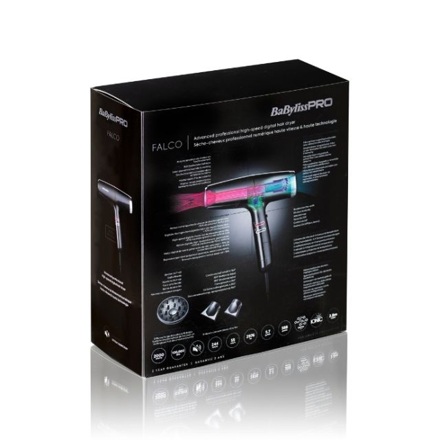 FALCO (noir+argent) 2000W - 388g - Ionic2 embouts (4x70 + 6x60) + Diffuseur - garantie 2 ans