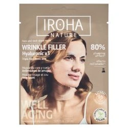 Masque opvullende anti-aging voor gezicht en hals met hyaluronzuur van Iroha Nature.