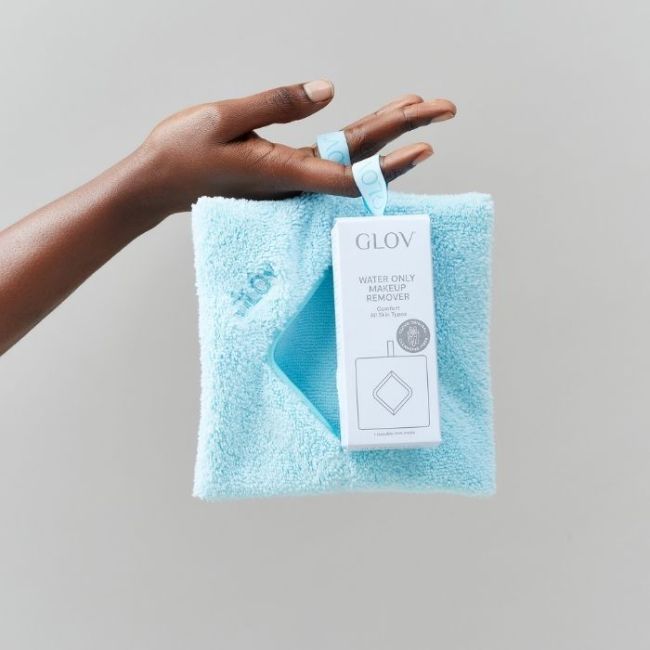 Herbruikbare make-upremoving handschoen blauw Glov