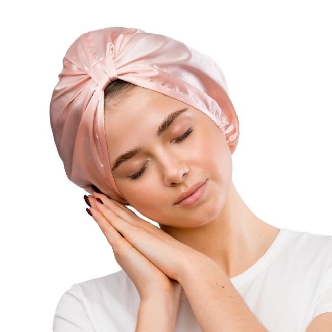 Touca de noite em satin anti-frizz rosa Glov