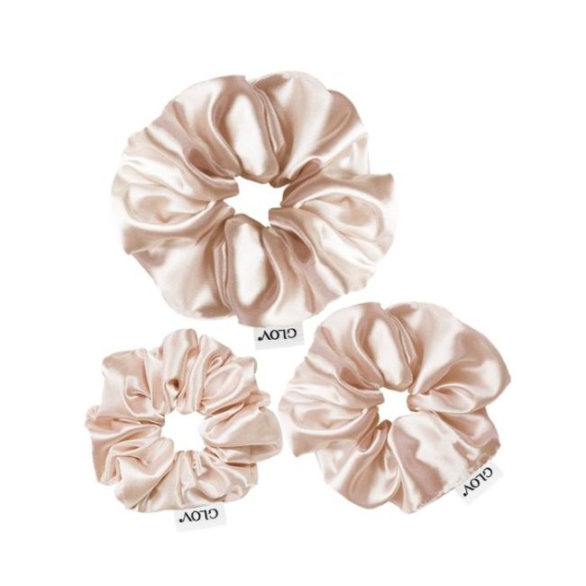 Trio de chouchou em satin champanhe Glov