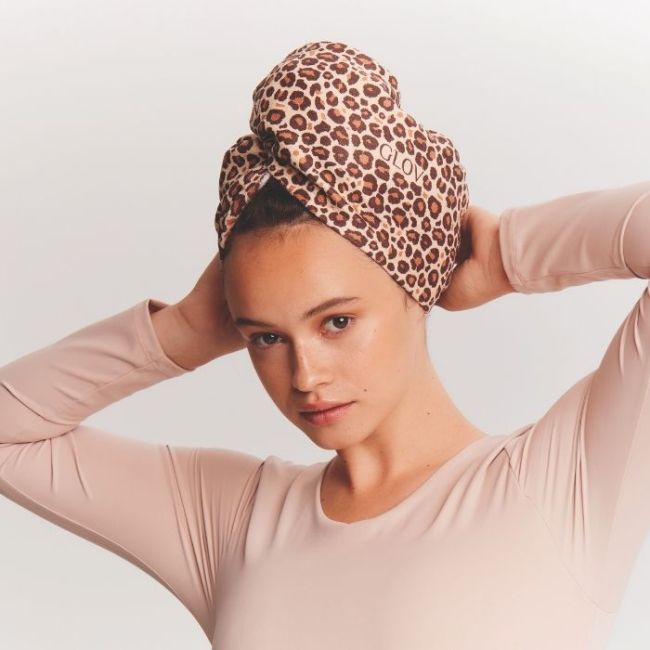 Ultra-absorberende haar turban met luipaardpatroon Glov