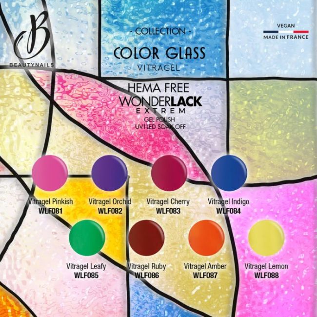 Semi permanent Wonderlack Hema free vitragel indigo Color Glass Beautynails 8ML