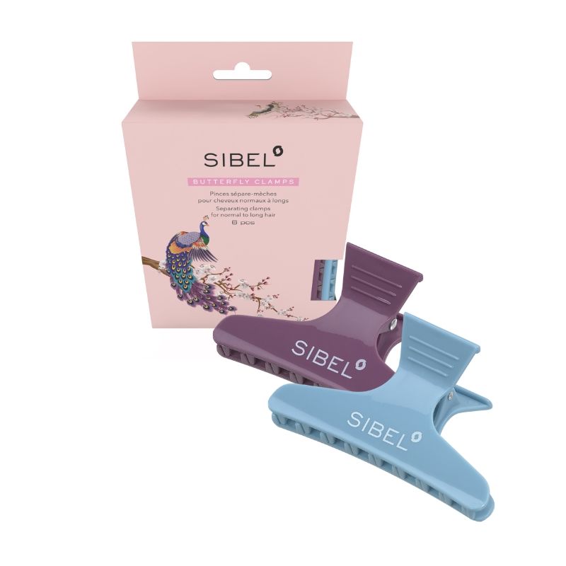 Pinces papillon Asie turquoise et prune 6 pièces Sibel