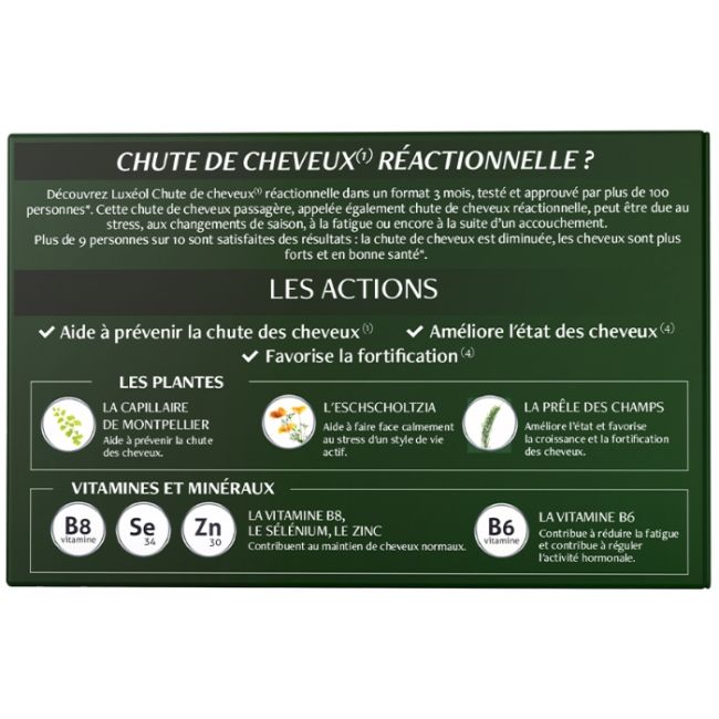 Complémenten voor reactief haarverlies, kuur van 3 maanden Luxéol 90 capsules