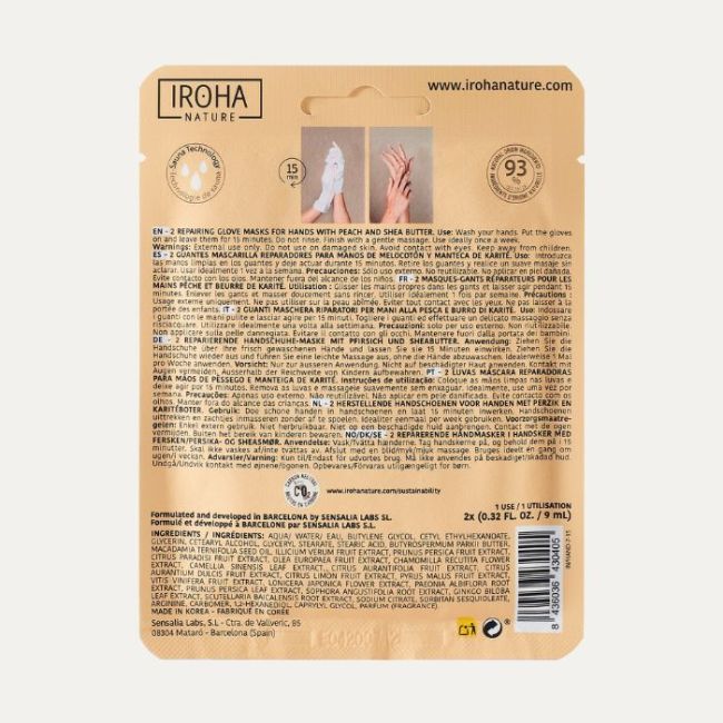 Gants masque réparateur mains et ongles pêche Iroha