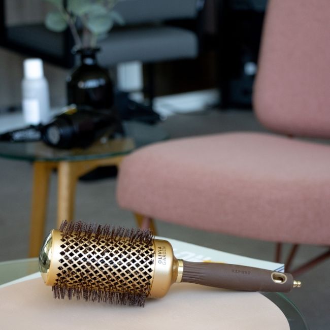 Brosse brushing Expert Blowout Shine nylon ondulé doré & marron 80mm Olivia Garden