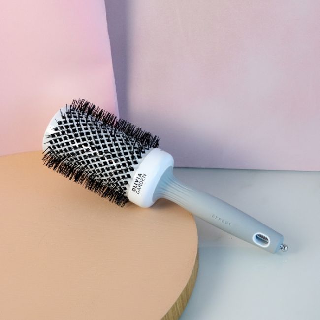 Brosse brushing Expert Blowout Shine nylon blanc & gris 80mm Olivia Garden