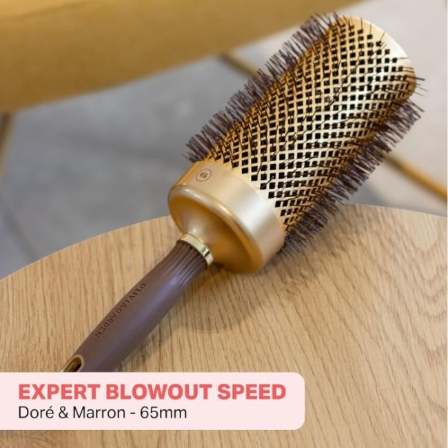 Brosse brushing Expert Blowout Speed nylon ondulé doré & marron 65mm Olivia Garden