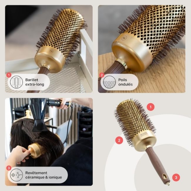 Brosse brushing Expert Blowout Speed nylon ondulé doré & marron 65mm Olivia Garden