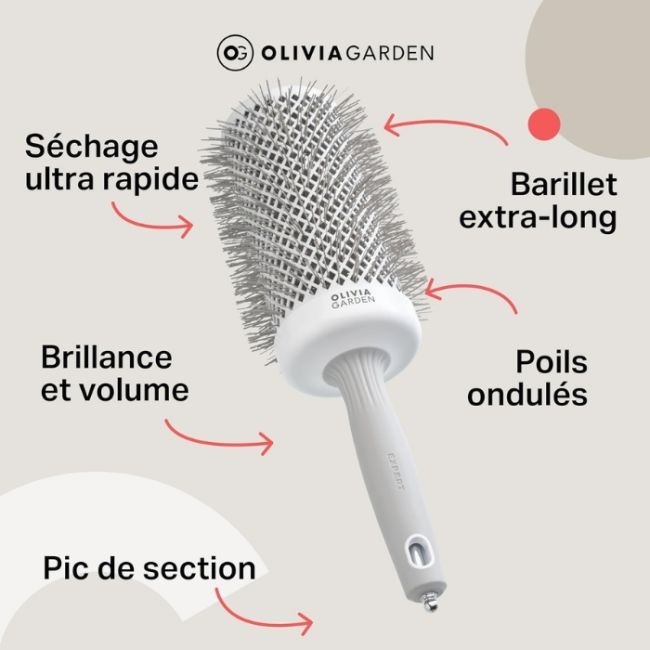 Brosse brushing Expert Blowout Speed nylon ondulé Blanc & gris 65mm Olivia Garden