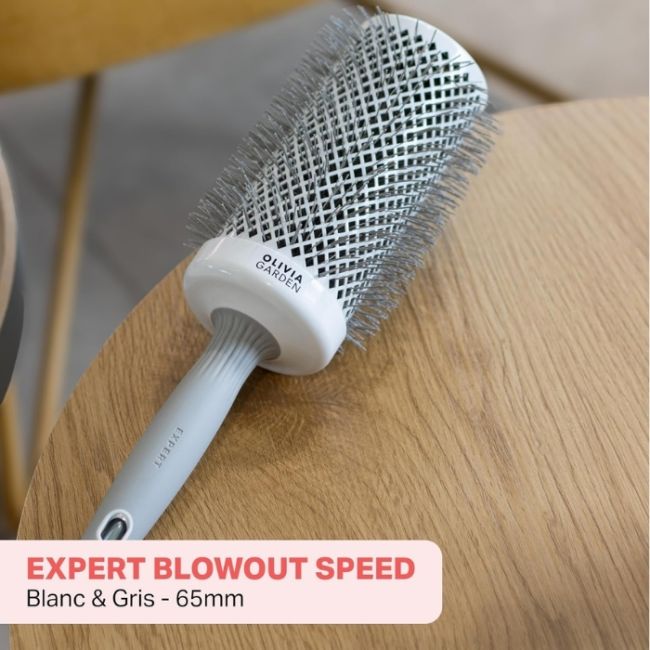 Brosse brushing Expert Blowout Speed nylon ondulé Blanc & gris 65mm Olivia Garden