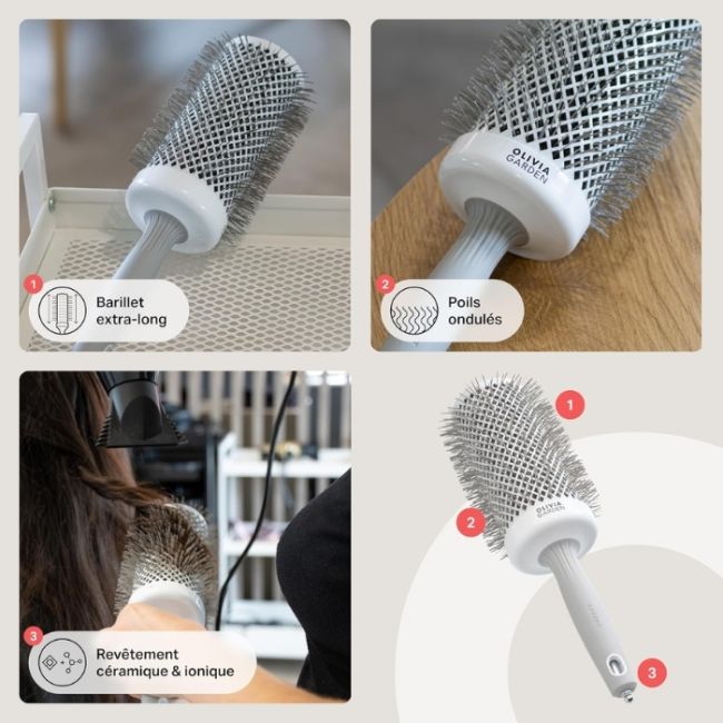 Brosse brushing Expert Blowout Speed nylon ondulé Blanc & gris 65mm Olivia Garden