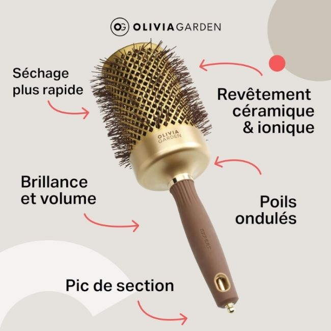 Brosse brushing Expert Blowout Shine ondulé doré & marron 65mm Olivia Garden
