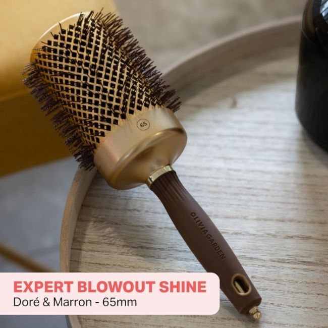 Brosse brushing Expert Blowout Shine ondulé doré & marron 65mm Olivia Garden