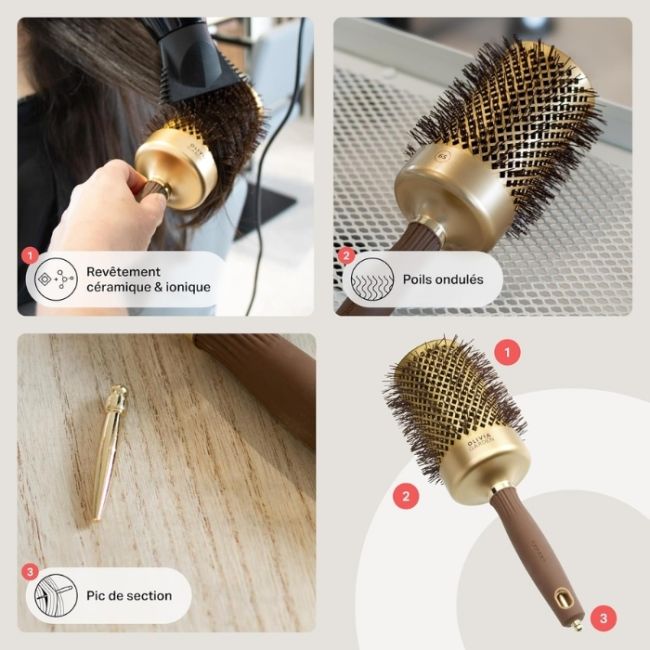 Brosse brushing Expert Blowout Shine ondulé doré & marron 65mm Olivia Garden