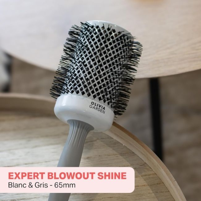 Brosse brushing Expert Blowout Shine nylon blanc & gris 65mm Olivia Garden