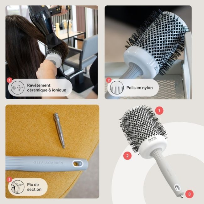 Brosse brushing Expert Blowout Shine nylon blanc & gris 65mm Olivia Garden