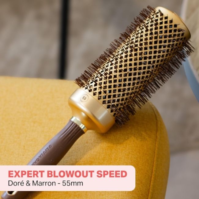Brosse brushing Expert Blowout Speed nylon ondulé doré & marron 55mm Olivia Garden