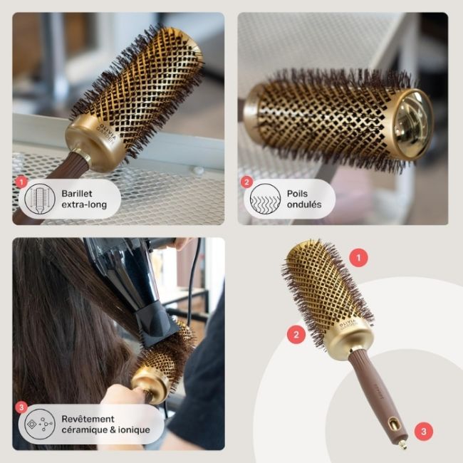 Brosse brushing Expert Blowout Speed nylon ondulé doré & marron 55mm Olivia Garden