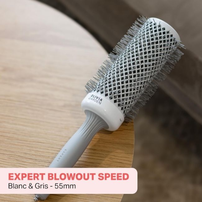 Brosse brushing Expert Blowout Speed nylon ondulé blanc & gris 55mm Olivia Garden