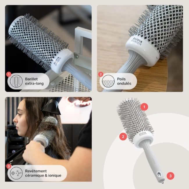 Brosse brushing Expert Blowout Speed nylon ondulé blanc & gris 55mm Olivia Garden