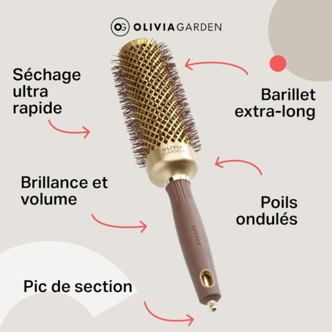 Brosse brushing Expert Blowout Speed nylon ondulé doré &marron 45mm Olivia Garden