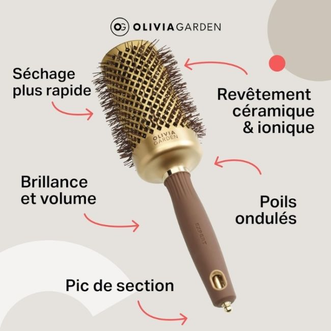 Brosse brushing Expert Blowout Shine nylon ondulé doré & marron 55mm Olivia Garden