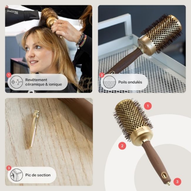 Brosse brushing Expert Blowout Shine nylon ondulé doré & marron 55mm Olivia Garden