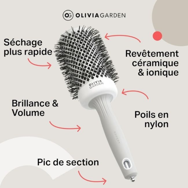 Brosse brushing Expert Blowout Shine nylon blanc & gris 55mm Olivia Garden