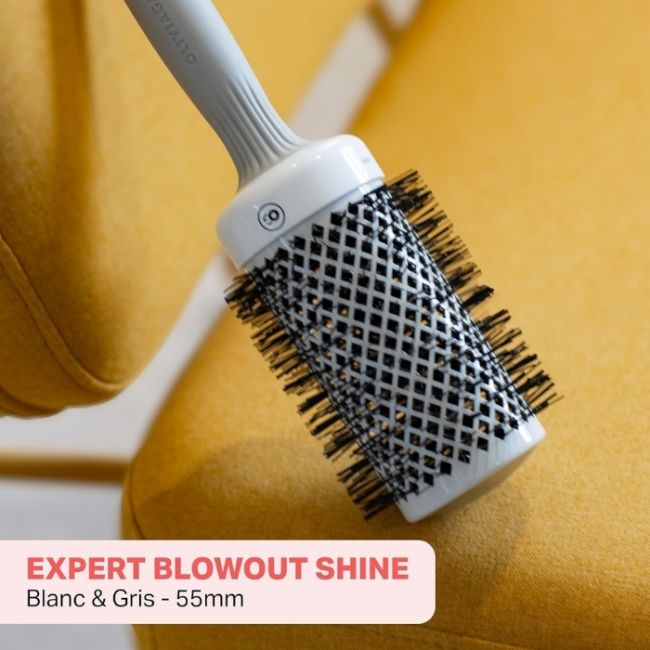 Brosse brushing Expert Blowout Shine nylon blanc & gris 55mm Olivia Garden