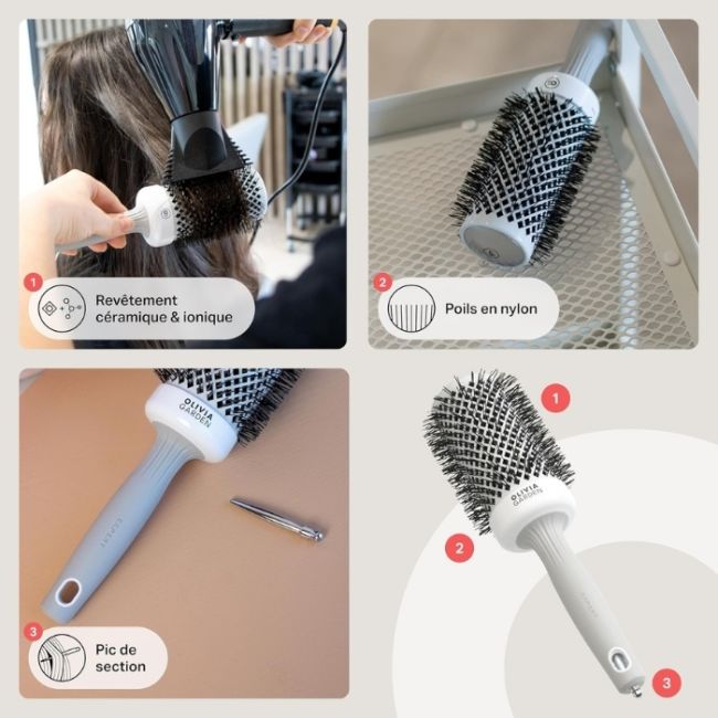 Brosse brushing Expert Blowout Shine nylon blanc & gris 55mm Olivia Garden