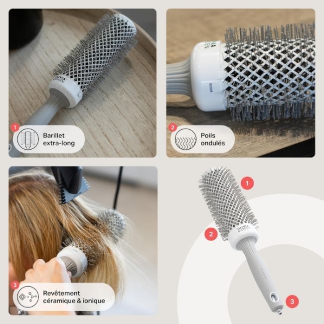 Brosse brushing Expert Blowout Speed nylon ondulé blanc & gris 45mm Olivia Garden