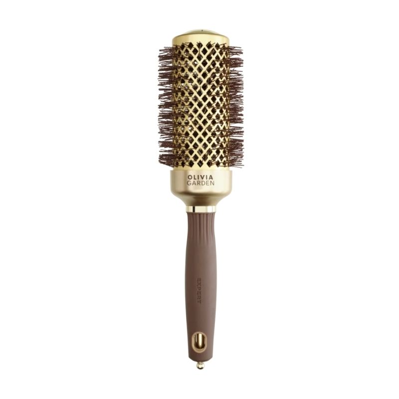 Brosse brushing Expert Blowout Shine nylon ondulé doré & marron 45mm Olivia Garden