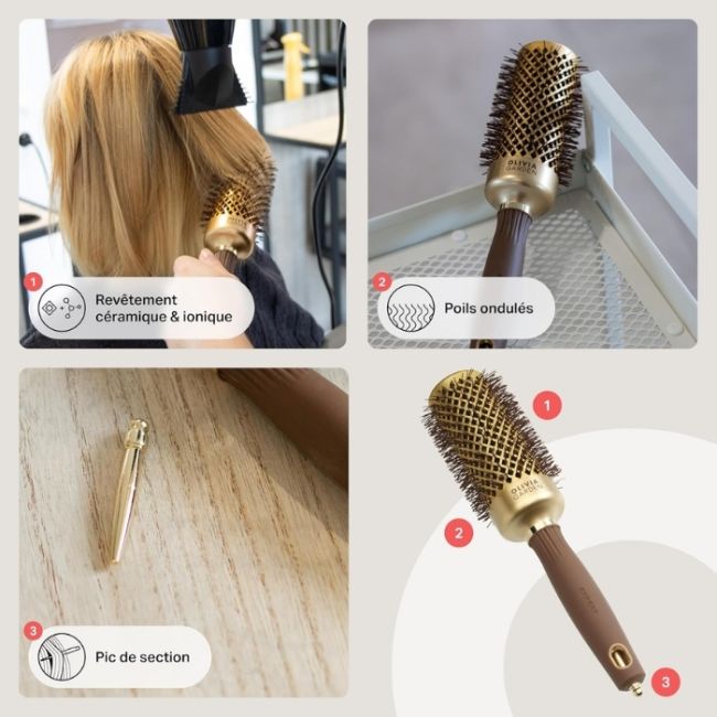 Brosse brushing Expert Blowout Shine nylon ondulé doré & marron 45mm Olivia Garden