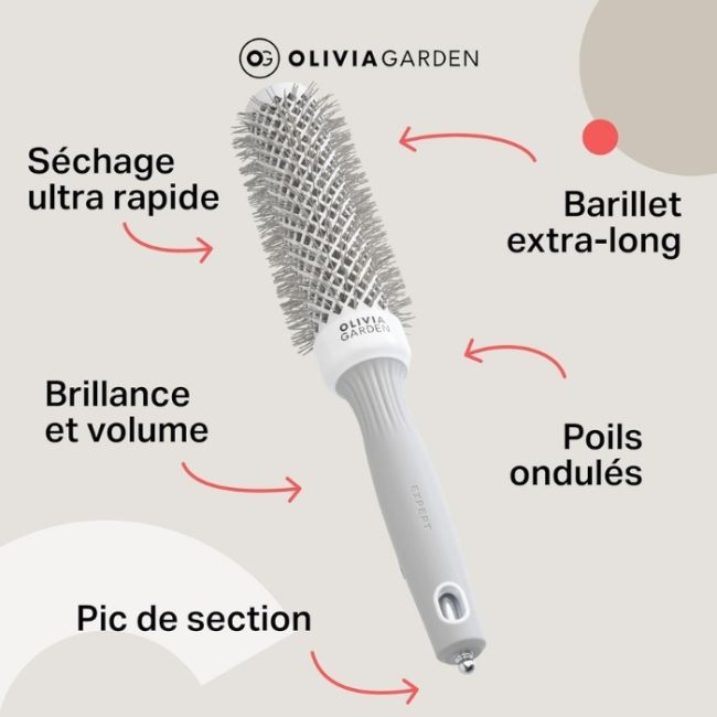 Brosse brushing Expert Blowout Speed nylon ondulé blanc & gris 35mm Olivia Garden
